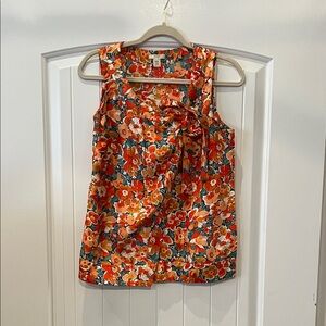 J. Crew Floral Tie-Front Silk Blouse